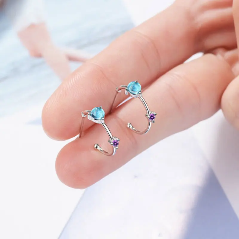 2019 New Arrival Fashion Corea Jewelry 925 Sterling Silver Stud Earrings For Women Round Blue Circle | Украшения и аксессуары