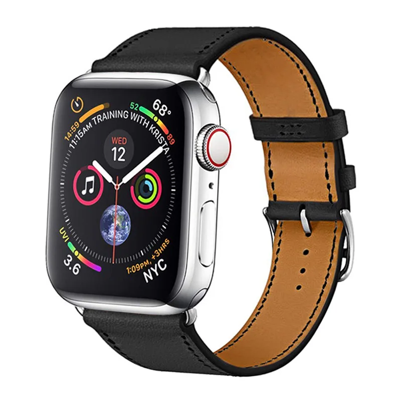 black Ремешок ручной работы для Apple Watch 42 серии 5 4 3 2 1 40 мм 44 мм iWatch 5 4 ремешок из натуральной кожи 44 мм 38 мм браслет с пряжкой - Цвет ремешка: black