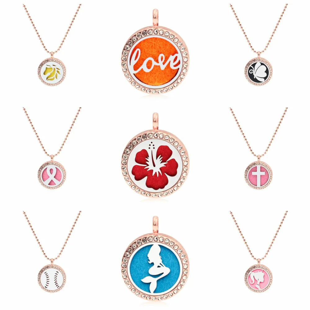 Мак Любовь Роза Крест Стразы розовое золото 25 мм диффузор ожерелье Духи Эфирное