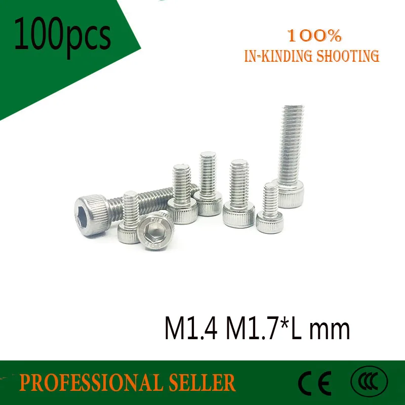 100 шт. M1.4/M1.6 * 3/4/5/6/8/10/12/16/20 DIN912 304 Шестигранная головка из нержавеющей стали с