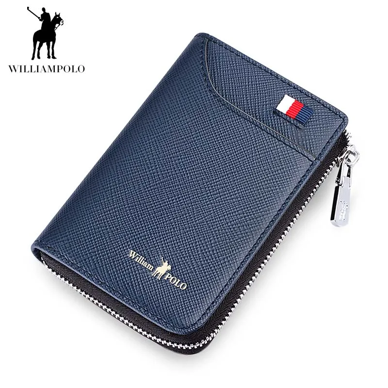 WILLIAMPOLO, черный маленький мужской кошелек на молнии, Мужской Портмоне, короткий кошелек, брендовый, высокое качество, натуральная кожа, мужской кошелек POLO310 - Цвет: Blue A