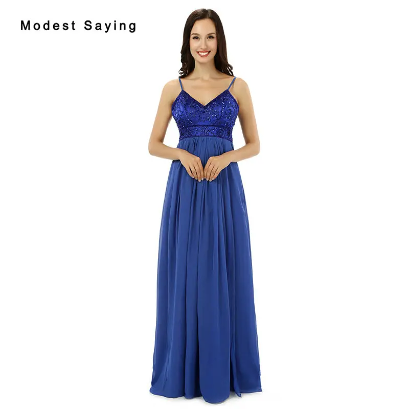 

vestido de festa New Blue Lace Evening Dresses with Beading Sexy Party Prom Dresses with Straps Long Engagement Evening Gowns