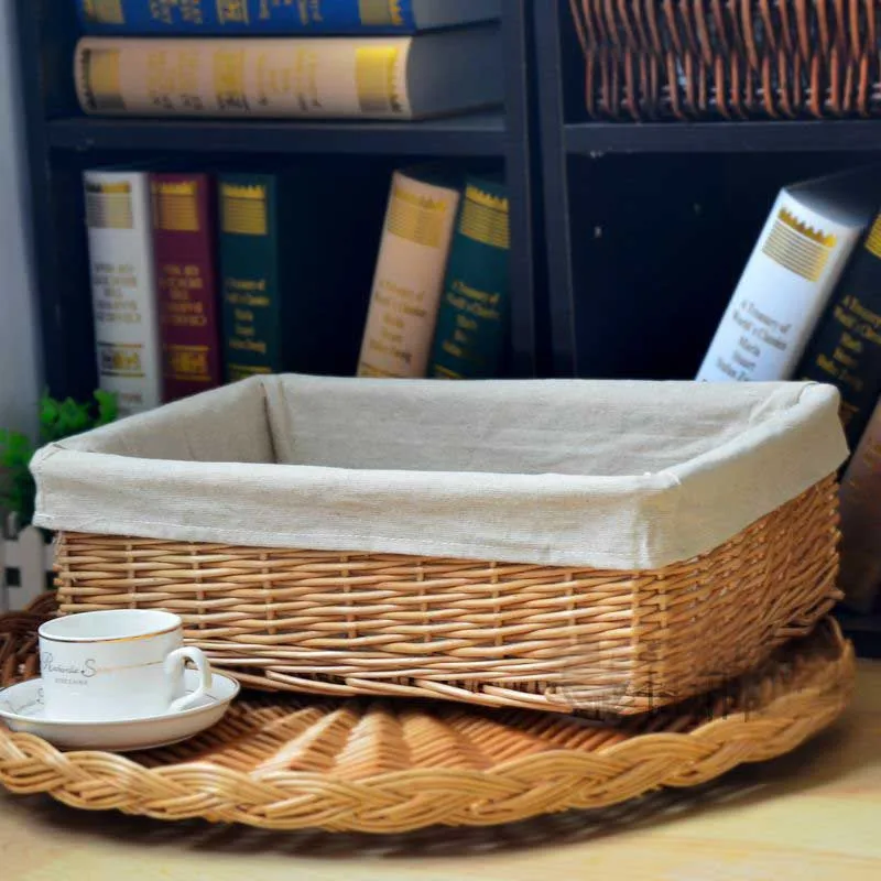 Большой размер 40 см прямоугольная плетеная корзина для хранения винтажная