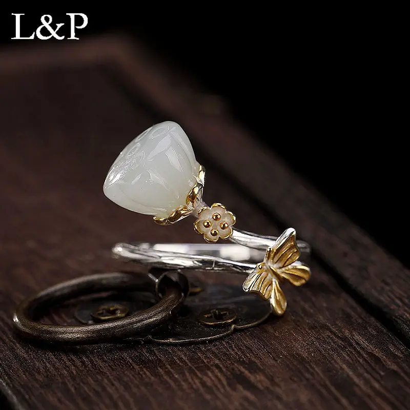 

Женское кольцо из настоящего нефрита, регулируемые ювелирные изделия из серебра 925 пробы с бабочкой, обручальное кольцо, аксессуары, оптова...