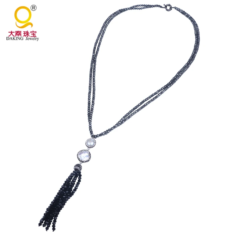 Изысканное черное ожерелье бусы с кисточкой гематит каменное Кристалл бисера