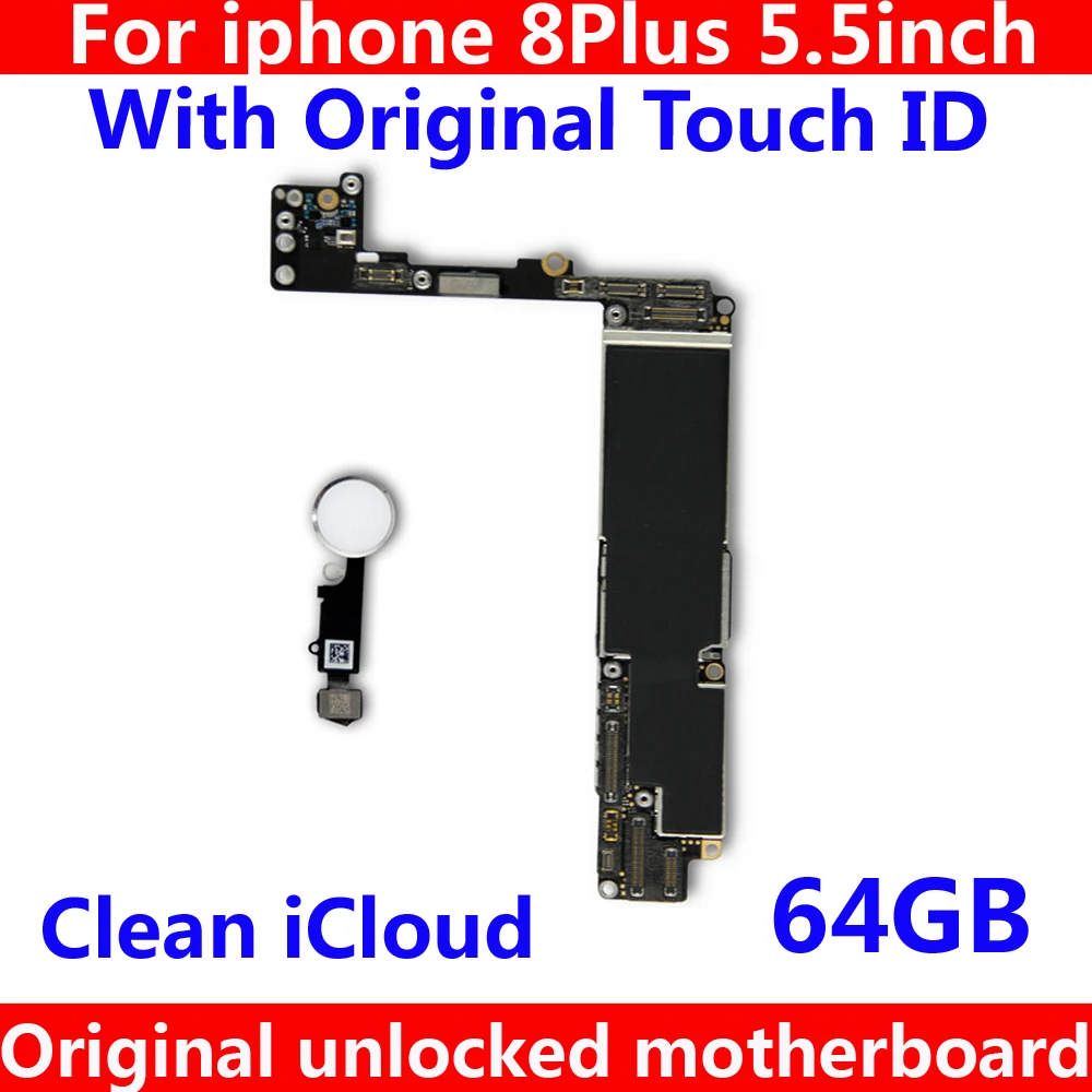 Материнская плата для iphone 8 plus 100% оригинал разблокированная с/без Touch ID 64 ГБ Plus P