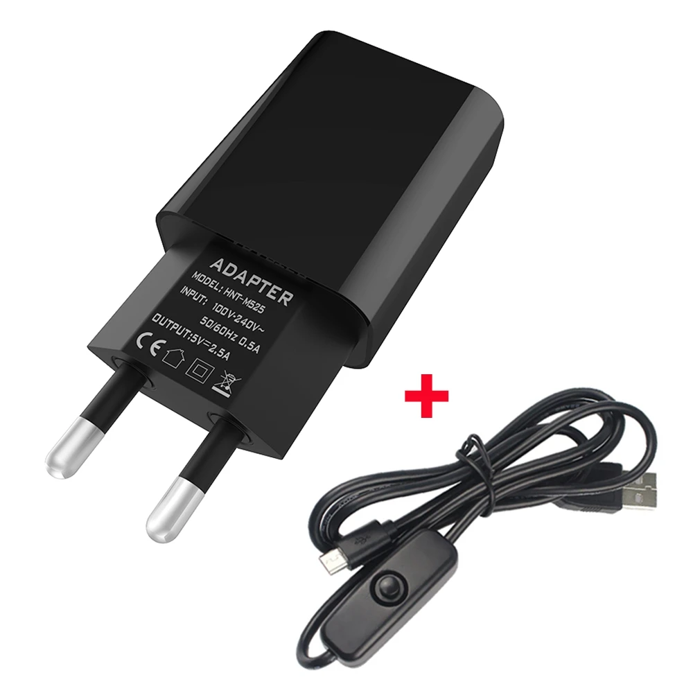 Plug with Cable DC 5V 2.5A источник питания ЕС зарядное устройство адаптер питания микро usb кабель для зарядки с переключателем для Arduino Raspberry Pi 3 2 - Цвет: Plug with Cable