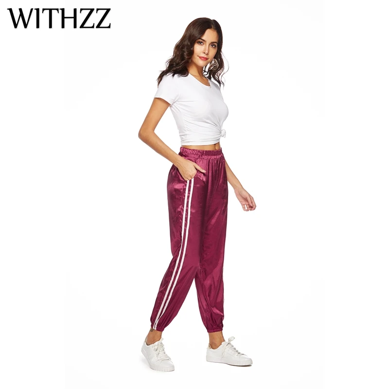 WITHZZ женские свободные штаны в полоску брюки для Для женщин гарем широкую ногу