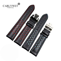 20mm 22mm real cowhide leather handmade black red blue replacement wrist watch band strap double push clasp