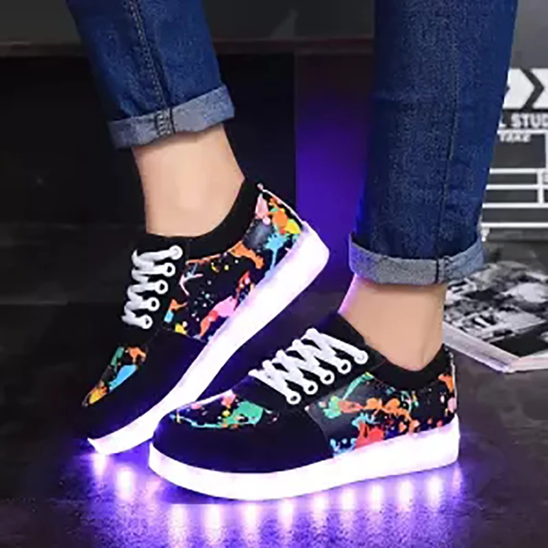 LED Shoes for Men Glowing Sneakers Glitter Outdoor Mens Casual Led Luminous USB Recharge Neon Zapatillas Hombre | Обувь