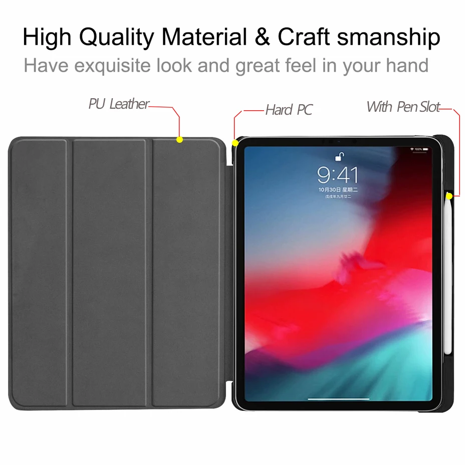 Тонкий магнитный складной чехол для ipad 2018 со слотом ручки подставка планшета