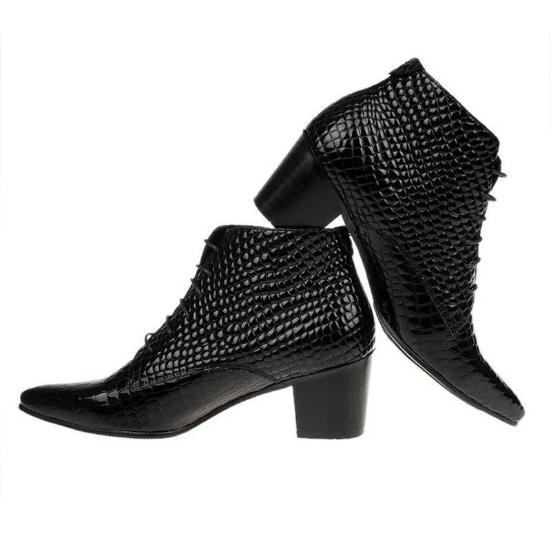 Мужские ботильоны из натуральной кожи коричневые ботинки на высоком каблуке с