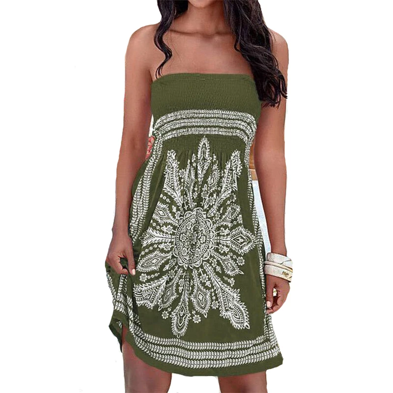 Модные пикантные летние пляжные платья в стиле Харадзюку с принтом без бретелей