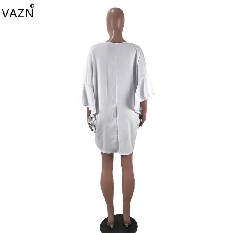 VAZN, высокое качество, модное, популярное, однотонное, с круглым вырезом, мини платье для женщин, рукав летучая мышь, свободное платье, для девушек, с оборками, с вырезом, Vestidos CQ5137