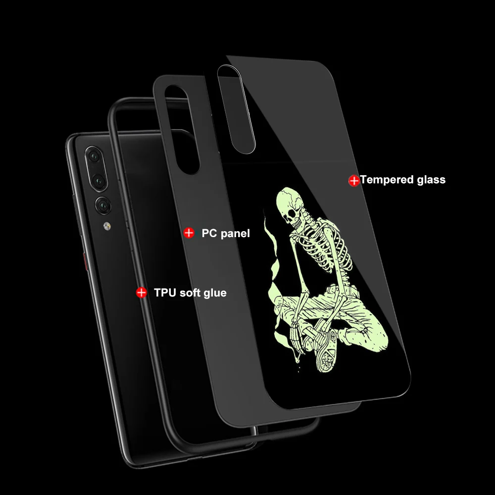 Чехол ciciber с забавным интересным черепом для huawei P30 P20 mate 20 Lite Pro, светящиеся чехлы из закаленного стекла для Honor 10 Lite