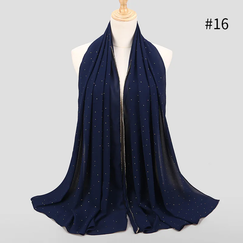 16 70*180 см, летний мусульманский шифоновый хиджаб, шарф, украшенный бисером, головной платок, Исламский длинный головной платок, шарфы для женщин, musulman - Цвет: 16
