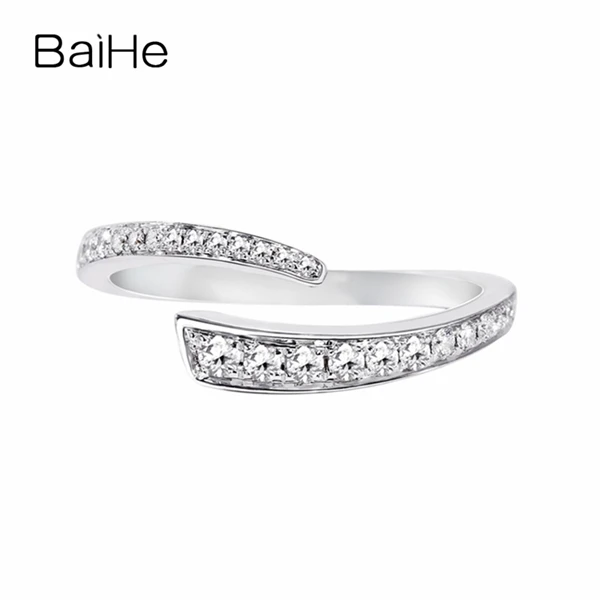 BAIHE Твердое 14 к белое золото всего 0.23ct H/SI круглые натуральные бриллианты обручальное кольцо модные ювелирные украшения Подарочное кольцо