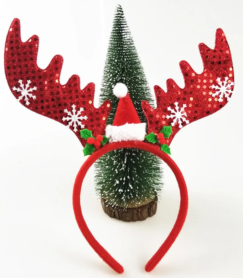 1 шт. Рождественская повязка на голову с большими оленьими рогами со снежинками и