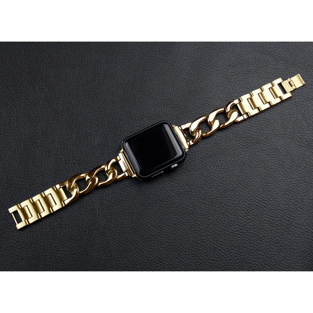 Модный ремешок для Apple watch band 38 мм 42 мм браслет из нержавеющей стали браслет Однорядная цепочка на ремешке из джинсовой ткани для iwatch Смарт часы ремни