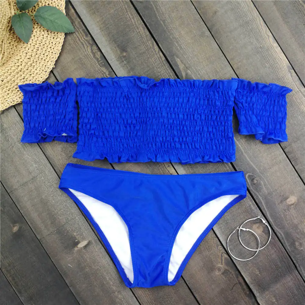 Off Shoulder Bikini Women Leaf Print Swimwear Pleated Biquini Brazilian Bikinis Push Up Swimsuit Bathing Suit Bandage Beachwear |