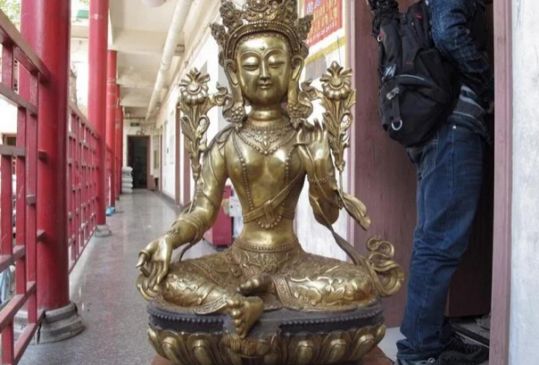 

song voge gem S1478 24 Tibet Buddhism Temple Copper Bronze Green Tara GuanYin Kwan-Yin Buddha Statue