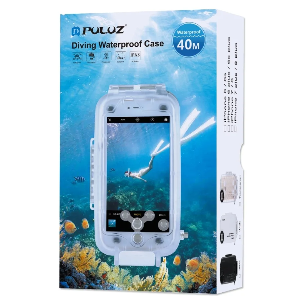 PULUZ для iPhone 8/7 Plus 40 м/130 футов водонепроницаемый корпус дайвинга защитный чехол