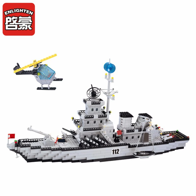 Enlighten, 970+ шт, строительные блоки, военная крейсерская модель, блоки для девочек и мальчиков, развивающие блоки, строительные игрушки для детей, подарок