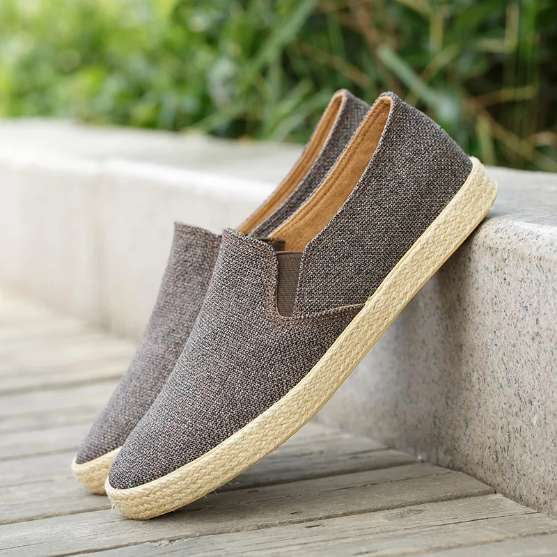 Мужская парусиновая обувь дышащие мужские лоферы без шнуровки однотонные