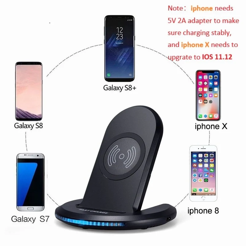 Ascromy быстрая Беспроводная зарядка Складная подставка для Samsung Galaxy Note 8 S8 Plus S9 iPhone X