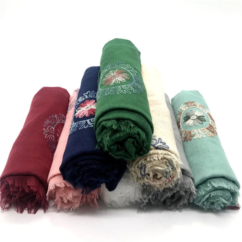 

Embroider Viscose Scarf Women Shawls And Wraps Print Cotton Scarves The Soft Foulard Muslim Hijab Perfect Oversize Hijab Scarf