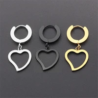 new style simple gold black color stud earring for women men stainless steel heart ear clip fashion jewelry wholesale