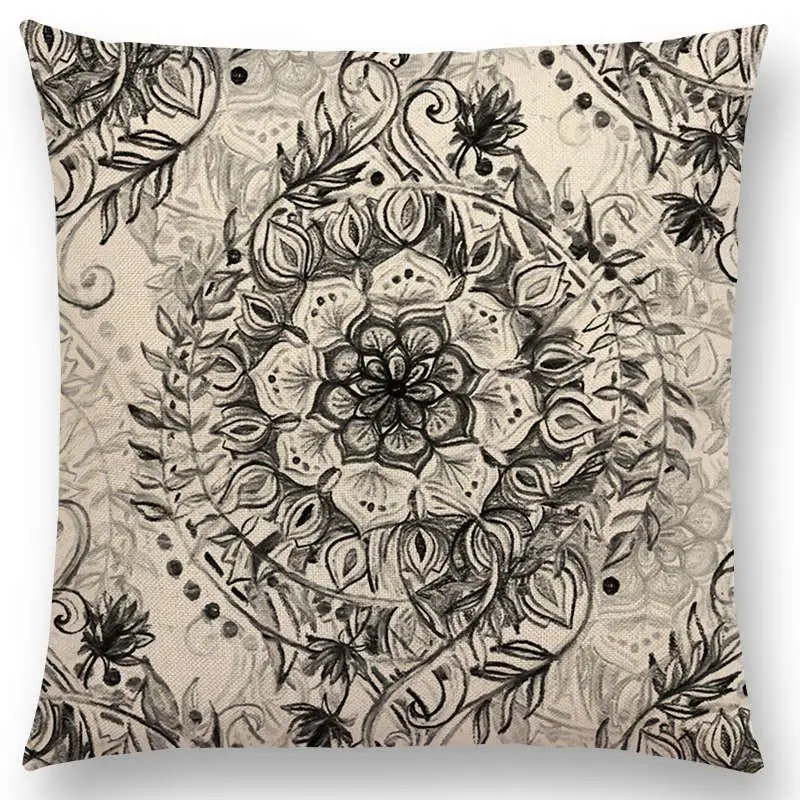 Boho Art Красочные цветы великолепные цветочные каракули растительной геометрии Мандала декоративная картина Автомобильная Подушка Чехол - Цвет: a007011