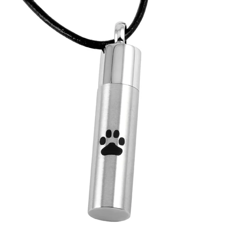 IJD8168 Pet Выгравированные лапы цилиндрическая урна для хранения ожерелье из