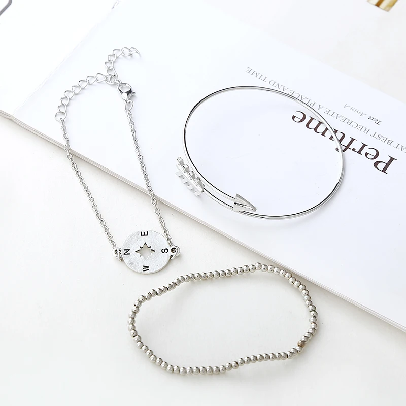 YAOLOGE 3 Style Retro Arrow Beads Hollow Imitation Compass Multilayer Bracelet Female Women Set Exquisite Party Clothing Jewelry | Украшения