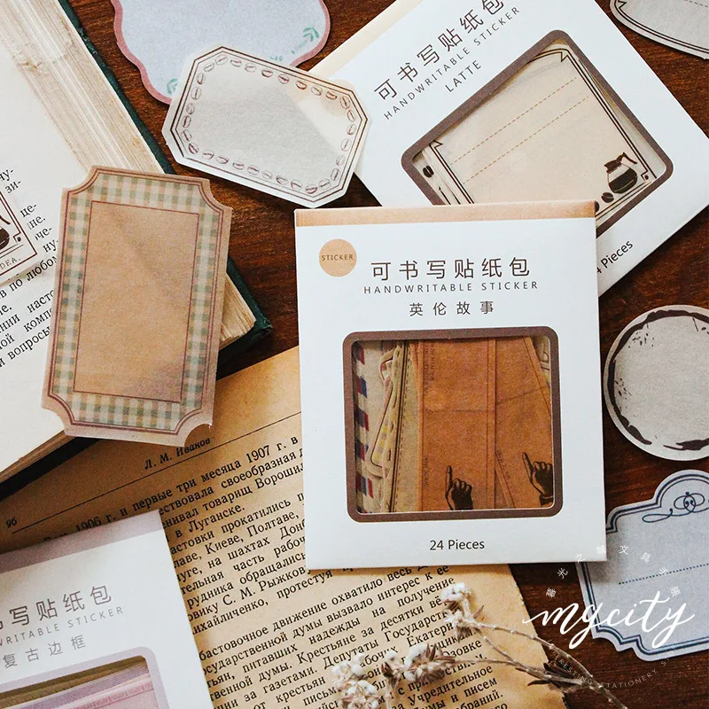 24 шт./лот винтажные записываемые уплотнительные Стикеры мини украшения бумажные