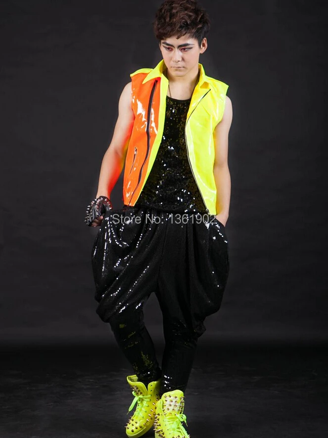 Модные мужские брюки в стиле панк рок синий свет Мужская певица хип хоп DS