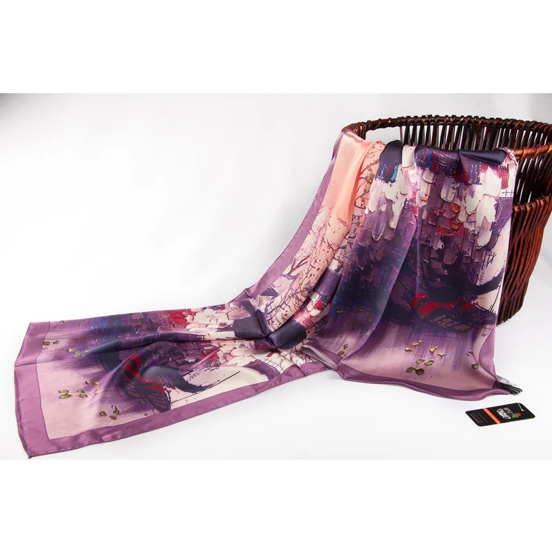 Новые поступления шарфы женщина Женская мода печати Атлас шарф шелковые