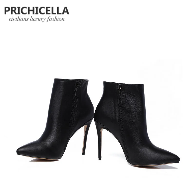 Женские зимние ботинки из натуральной кожи с острым носком|ankle booties|leather winter bootsboots