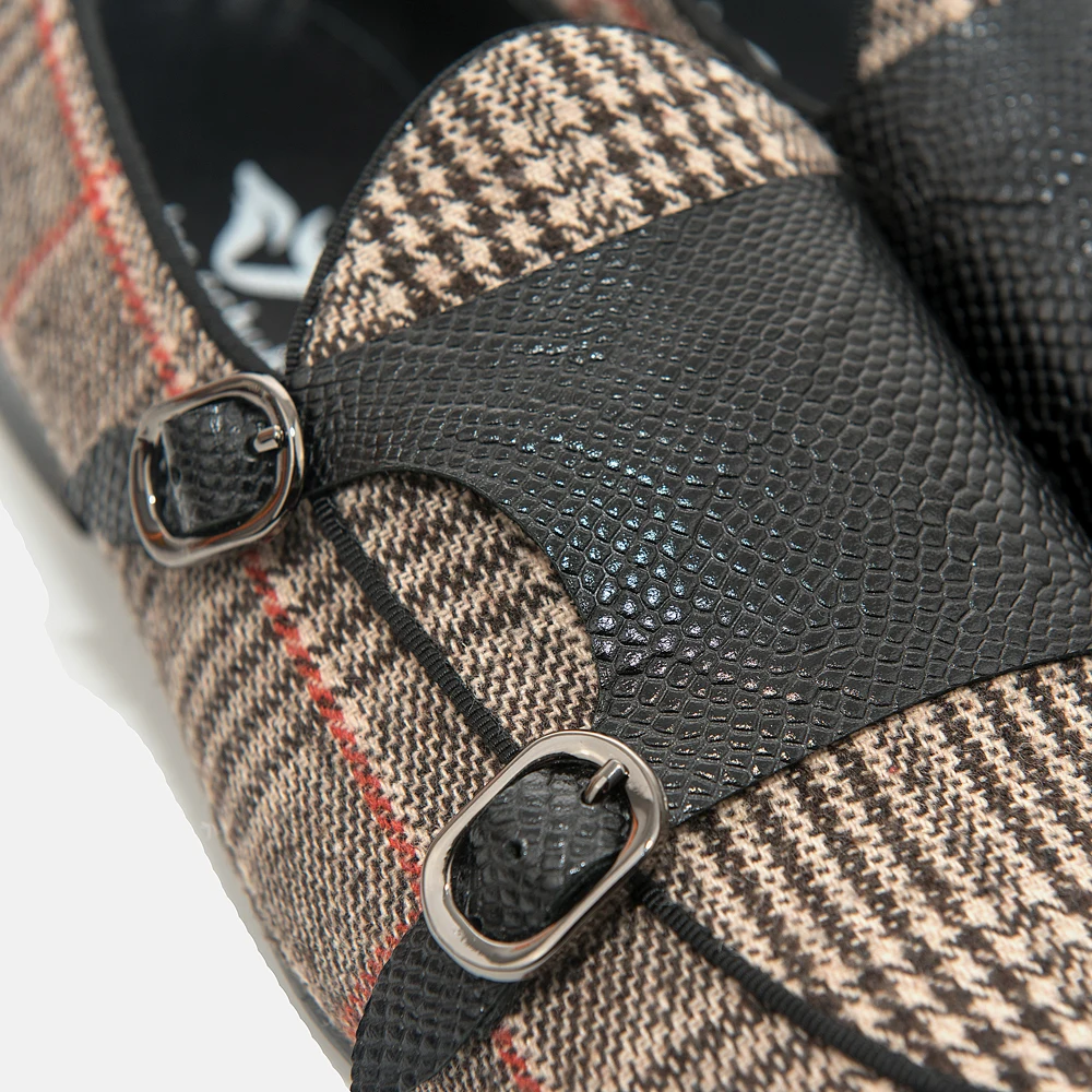 Jeder Schuh/Мужская обувь с двойным моном; мужская повседневная обувь; модные лоферы в клетку; мужская обувь на плоской подошве; принт с животными