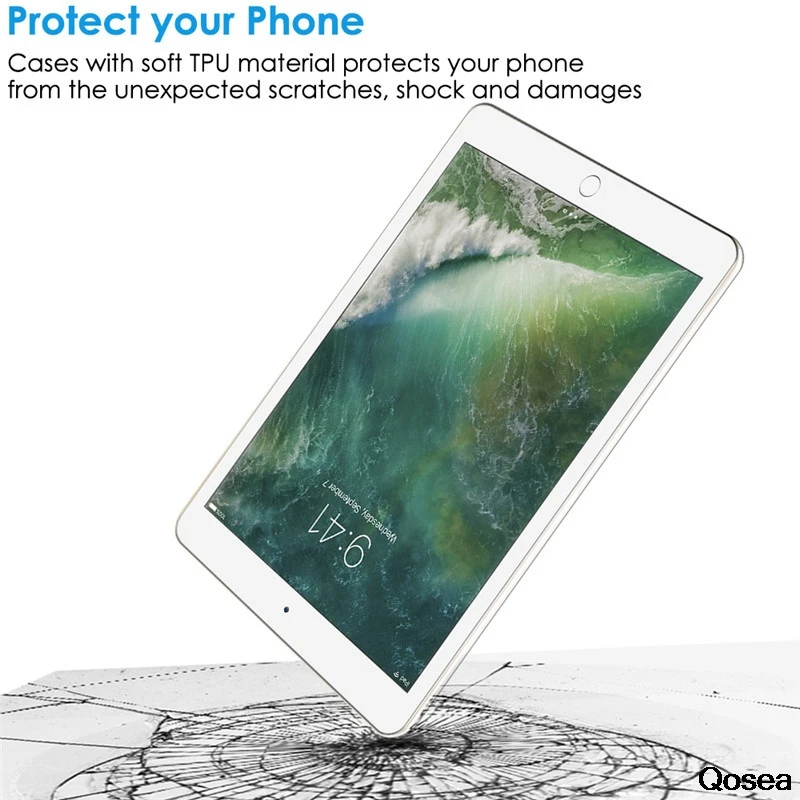 Qosea NEW For Apple i Pad Pro 9.7&quotCase Anti-Knock Silicone Soft TPU luxury 12.9&quotTransparent Protective Cover Coque |