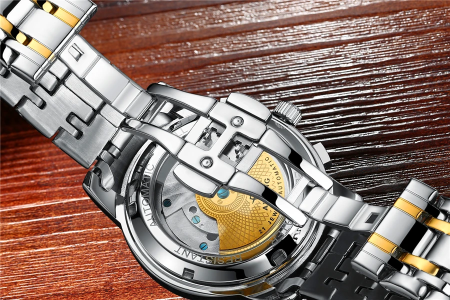 

Genuine Luxury AILANG Brand Men Self-wind waterproof full steel automatic mechanical male Hollow Luminous gold watch 2019