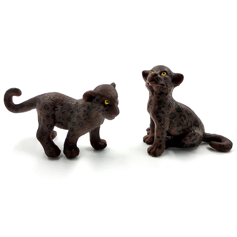 2 pcs Black Leopar Имитация мини детская черная леопардовая фигурка Гепард фигурка животного модель домашнего декора миниатюрное украшение для сада в виде Феи аксессуары - Цвет: 2 pcs Black Leopar