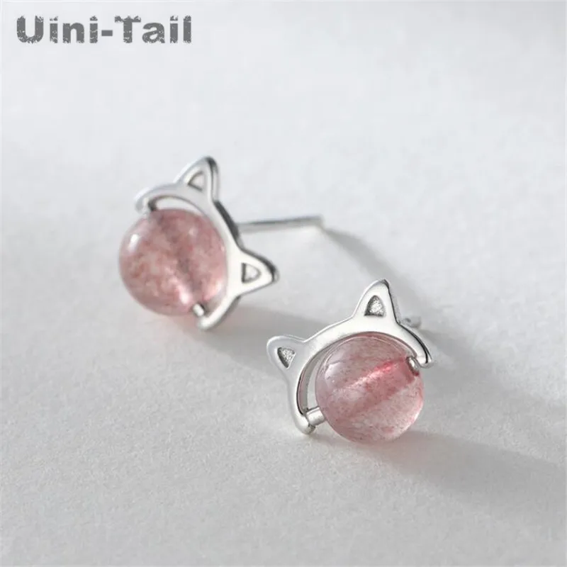 Горячая новинка серьги Uini-Tail с кошачьими ушками из искусственного серебра