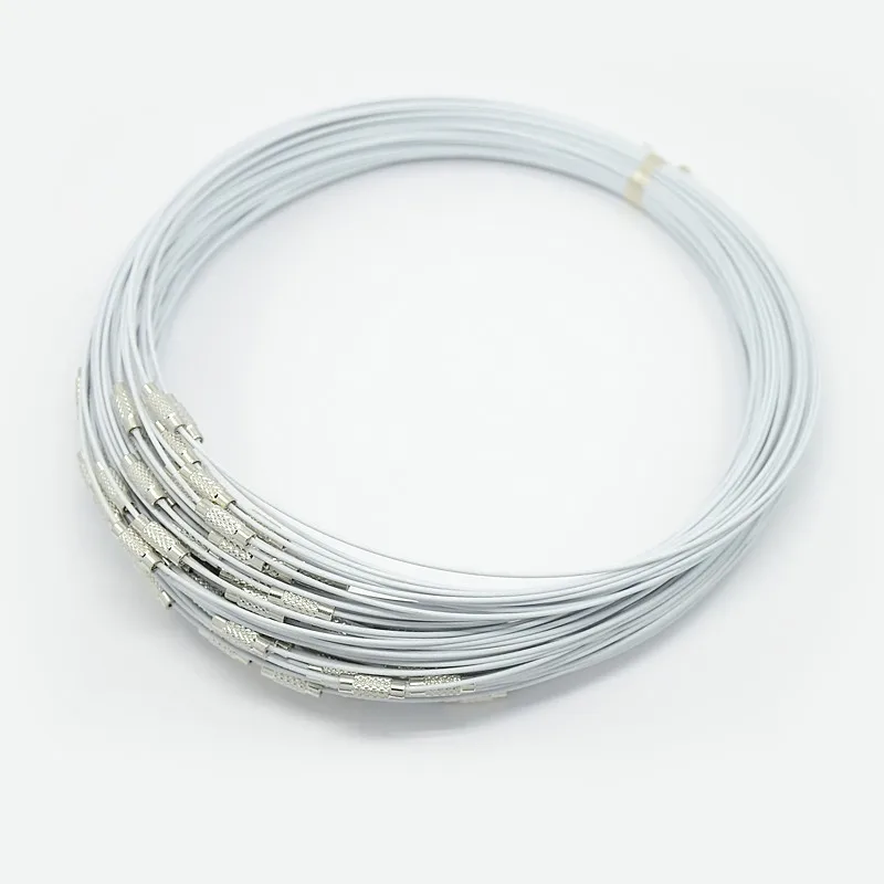 White 10 шт./партия, 1 мм, проволока из нержавеющей стали, ожерелье, браслет, шнур для изготовления ювелирных изделий своими руками, с латунной винтовой застежкой, смешанные цвета, 17,5 дюйма, F70 - Цвет: White