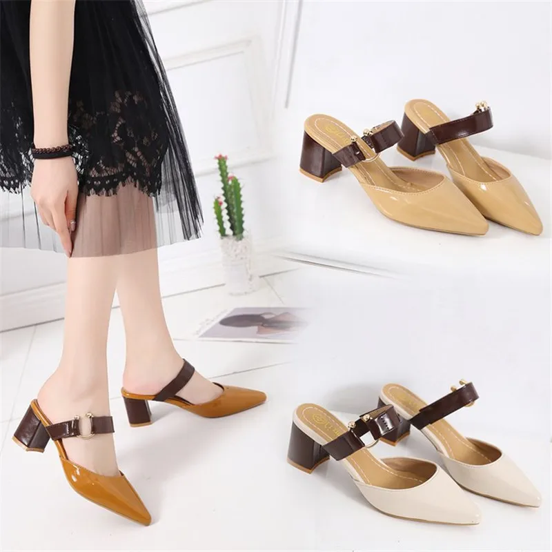spring summer sandals Square heel casual shoes women shoes single shoes pointed fashion thick with high heels female f088