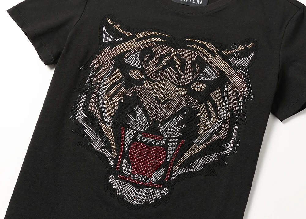 DUYOU 2019 мужские дизайнерские футболки модные стразы с коротким рукавом голова