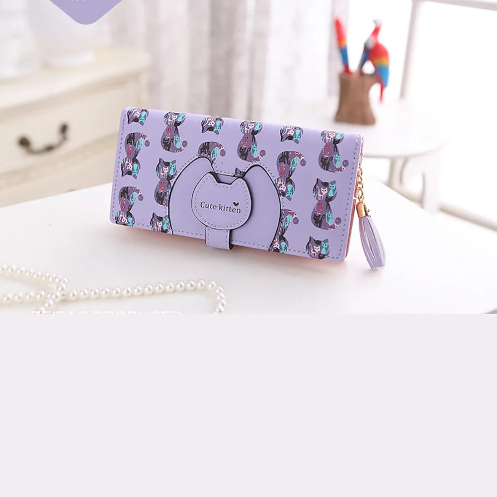 PP Aelicy Женские кошельки Кот из искусственной кожи Длинный кошелек Hasp телефон сумка Деньги Монета Карманный держатель для карт Женский кошелек сумочка - Цвет: PP