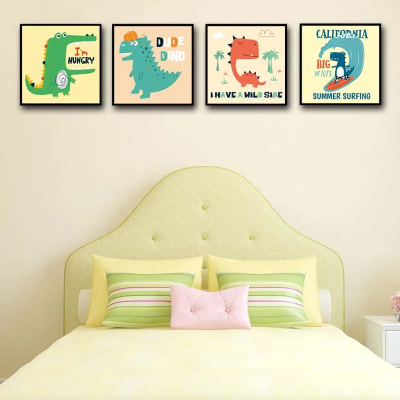 Cute Cartoon Animals Poster Nordic Style Printing Wall Dinosaur Crocodile Canvas Painting Art Children Room Living Decor | Дом и сад