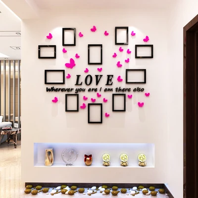 Любовь Бабочка фото стены Акриловые 3D Хрустальные Трехмерные настенные наклейки