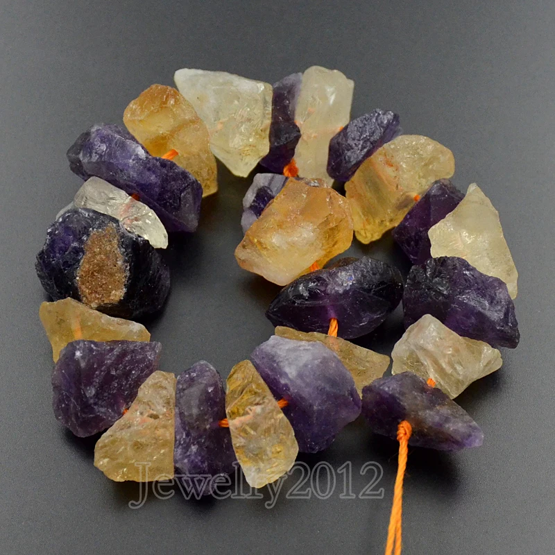 2 пряди в партии натуральные аметисы и цитрин необработанные бусины самородки